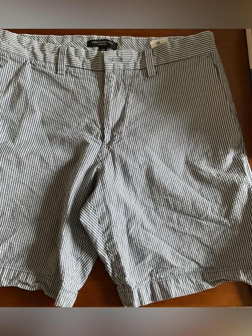 Banana Republic Men’s Aiden Chino Blue and White Striped Flat-Front Shorts